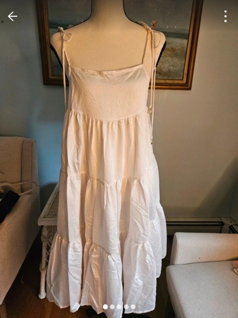 Women's Cream Tie-Shoulder Tiered Maxi Dress.